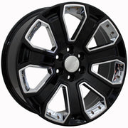 OE Wheels CV93 22x9 6x139.7 Gloss Black with Chrome Insert Wheels 285-45-22 Goodyear Eagle Sport Tires TPMS SET