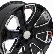 OE Wheels CV93 22x9 6x139.7 24et Gloss Black with Chrome Insert Wheel SET