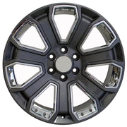 OE Wheels CV93 22x9 6x139.7 Gloss Gunmetal with Chrome Insert Wheels 275-50-22 Bridgestone Alenza A/S 02 Tires TPMS SET