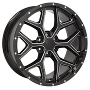Fits GMC Snowflake Wheel CV98 22x9.5 Black Milled Sierra Rim