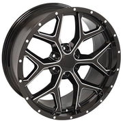 Fits GMC Snowflake Wheel CV98 22x9.5 Black Milled Sierra Rim