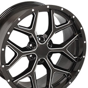 Fits GMC Snowflake Wheel CV98 22x9.5 Black Milled Sierra Rim