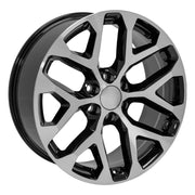22" Replica Wheels fit Chevrolet Silverado 1500 - CV98B Gloss Black Machined 22x9, Bridgestone Tires Set