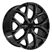 26" Replica Wheels fit Chevrolet Silverado 1500 - CV98B Gloss Black with Milled Edge 26x10, Atlas Tires Set