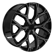 26" Replica Wheels fit Chevrolet Silverado 1500 - CV98B Gloss Black with Milled Edge 26x10, Atlas Tires Set