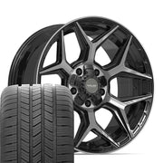 Set(4) 20x9 4P06 Gloss Black Brushed with Tinted Clear - 5x127 &amp; 5x139.7 +0ET with 275/55r20 Goodyear Eagle LS2 Tires