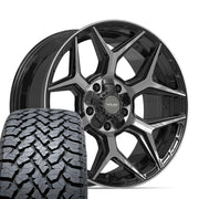 Set(5) 20x9 4P06 Gloss Black Brushed with Tinted Clear - 5x127 &amp; 5x139.7 +0ET with 275/55r20 TBB TS-37 AT Tires