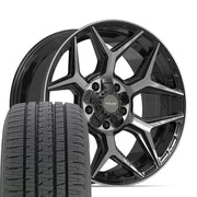 Set(5) 20x9 4P06 Gloss Black Brushed with Tinted Clear - 5x127 &amp; 5x139.7 +0ET with 275/55r20 Bridgestone Dueler Alenza HL Plus Tires