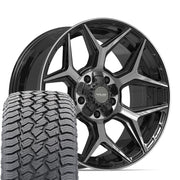 Set(5) 20x9 4P06 Gloss Black Brushed with Tinted Clear - 5x127 &amp; 5x139.7 +0ET with 275/55r20 Sailun TerraMax AT2 Tires