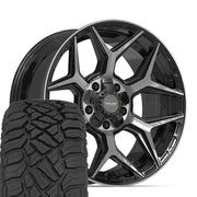Set(5) 20x9 4P06 Gloss Black Brushed with Tinted Clear - 5x127 &amp; 5x139.7 +0ET with 275/55r20 Sailun TerraMax RT Tires