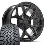 4PLAY 4P06 20x9 6x135 + 6x139.7 Satin Black Wheels 275-55-20 TBB TS-37 AT Tires SET