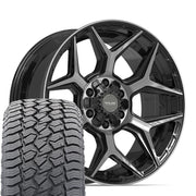 Set(4) 20x9 4P06 Gloss Black Brushed with Tinted Clear - 6x135 &amp; 6x139.7 +0ET with 275/55r20 Sailun TerraMax AT2 Tires