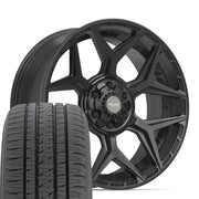 Set(4) 22x9 4P06 Satin Black - 6x135 &amp; 6x139.7 +12ET with 285/45r22 Bridgestone Dueler Alenza HL Tires