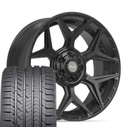 Set(4) 22x9 4P06 Satin Black - 6x135 &amp; 6x139.7 +12ET with 285/45r22 Goodyear Eagle Sport Tires