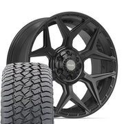 Set(4) 22x9 4P06 Satin Black - 6x135 &amp; 6x139.7 +12ET with 285/45r22 Sailun TerraMax AT2 Tires