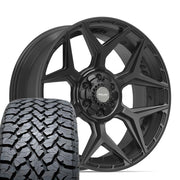Set(4) 22x9 4P06 Satin Black - 6x135 &amp; 6x139.7 +12ET with 285/45r22 TBB TS-37 AT Tires