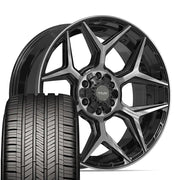 22" 4PLAY Wheels fit GM-Ford-Lincoln-Nissan-Toyota - 4P06 Gloss Black Brushed with Tinted Clear 22x9, Goodyear Tires Set