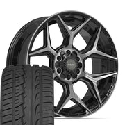 22" 4PLAY Wheels fit GM-Ford-Lincoln-Nissan-Toyota - 4P06 Gloss Black Brushed with Tinted Clear 22x9, Ironman Tires Set