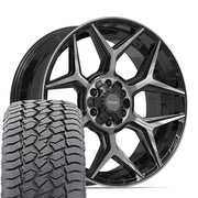 22" 4PLAY Wheels fit GM-Ford-Lincoln-Nissan-Toyota - 4P06 Gloss Black Brushed with Tinted Clear 22x9, Sailun Tires Set