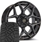Set(4) 22x9 4P06 Gloss Black Brushed with Tinted Clear - 6x135 &amp; 6x139.7 +12ET with 285/45r22 Sailun TerraMax RT Tires
