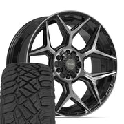 Set(4) 22x9 4P06 Gloss Black Brushed with Tinted Clear - 6x135 &amp; 6x139.7 +12ET with 285/45r22 Sailun TerraMax RT Tires