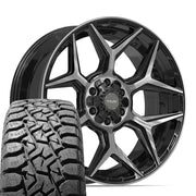 22" 4PLAY Wheels fit GM-Ford-Lincoln-Nissan-Toyota - 4P06 Gloss Black Brushed with Tinted Clear 22x9, TBB Tires Set