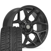 22" 4PLAY Wheels fit GM-Ford-Lincoln-Nissan-Toyota - 4P06 Satin Black 22x10, Ironman Tires Set