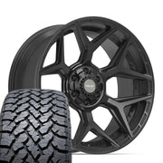 Set(4) 22x10 4P06 Satin Black - 6x135 &amp; 6x139.7 -18ET with 285/45r22 TBB TS-37 AT Tires