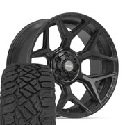 Set(4) 22x10 4P06 Satin Black - 6x135 &amp; 6x139.7 -18ET with 33x12.50r22 Sailun TerraMax RT Tires