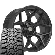 22" 4PLAY Wheels fit GM-Ford-Lincoln-Nissan-Toyota - 4P06 Satin Black 22x10, TBB Tires Set