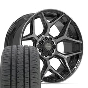 Set(4) 22x10 4P06 Gloss Black Brushed with Tinted Clear - 6x135 &amp; 6x139.7 -18ET with 285/45r22 Bridgestone Dueler Alenza HL Tires
