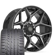 Set(4) 22x10 4P06 Gloss Black Brushed with Tinted Clear - 6x135 &amp; 6x139.7 -18ET with 285/45r22 Goodyear Eagle Sport Tires