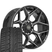 22" 4PLAY Wheels fit GM-Ford-Lincoln-Nissan-Toyota - 4P06 Gloss Black Brushed with Tinted Clear 22x10, Ironman Tires Set