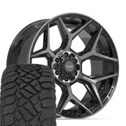 Set(4) 22x10 4P06 Gloss Black Brushed with Tinted Clear - 6x135 &amp; 6x139.7 -18ET with 33x12.50r22 Sailun TerraMax RT Tires