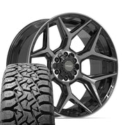 Set(4) 22x10 4P06 Gloss Black Brushed with Tinted Clear - 6x135 &amp; 6x139.7 -18ET with 33x12.50r22 TBB TS-57 RT Tires