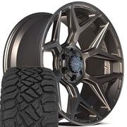Set(4) 22x10 4P06 Satin Bronze - 6x135 &amp; 6x139.7 -18ET with 33x12.50r22 Sailun TerraMax RT Tires