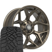 Set(4) 22x10 4P06 Satin Bronze - 6x135 &amp; 6x139.7 -18ET with 33x12.50r22 Sailun TerraMax RT Tires