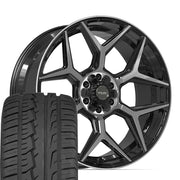 24" 4PLAY Wheels fit GM-Ford-Lincoln-Nissan-Toyota - 4P06 Gloss Black Brushed with Tinted Clear 24x10, Ironman Tires Set