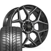 Set(4) 24x10 4P06 Gloss Black Brushed with Tinted Clear - 6x135 &amp; 6x139.7 +18ET with 295/35r24 Sailun Atrezzo SVR LX+ Tires