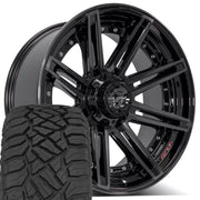 Set(4) 22x10 4P08 Gloss Black Brushed with Tinted Clear - 5x127 &amp; 5x139.7 -24ET with 33x12.50r22 Sailun TerraMax RT Tires