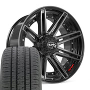 Set(4) 22x10 4P08 Gloss Black Brushed with Tinted Clear - 6x135 &amp; 6x139.7 -18ET with 285/45r22 Bridgestone Dueler Alenza HL Tires