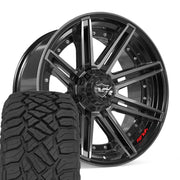 Set(4) 22x10 4P08 Gloss Black Brushed with Tinted Clear - 6x135 &amp; 6x139.7 -18ET with 33x12.50r22 Sailun TerraMax RT Tires
