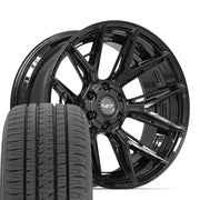 Set(4) 22x10 4P40 Gloss Black - 6x135 &amp; 6x139.7 -18ET with 285/45r22 Bridgestone Dueler Alenza HL Tires
