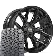 Set(4) 22x10 4P40 Gloss Black - 6x135 &amp; 6x139.7 -18ET with 285/45r22 Sailun TerraMax AT2 Tires
