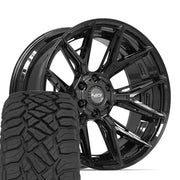 Set(4) 22x10 4P40 Gloss Black - 6x135 &amp; 6x139.7 -18ET with 285/45r22 Sailun TerraMax RT Tires