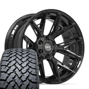 Set(4) 22x10 4P40 Gloss Black - 6x135 &amp; 6x139.7 -18ET with 285/45r22 TBB TS-37 AT Tires