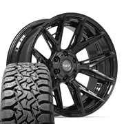 Set(4) 22x10 4P40 Gloss Black - 6x135 &amp; 6x139.7 -18ET with 33x12.50r22 TBB TS-57 RT Tires