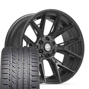 Set(4) 22x10 4P40 Satin Black - 6x135 &amp; 6x139.7 -18ET with 285/45r22 Goodyear Eagle Sport Tires