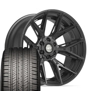Set(4) 22x10 4P40 Satin Black - 6x135 &amp; 6x139.7 -18ET with 285/45r22 Goodyear Eagle Touring Tires