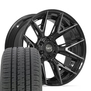 Set(4) 22x10 4P40 Gloss Black Brushed with Tinted Clear - 6x135 &amp; 6x139.7 -18ET with 285/45r22 Bridgestone Dueler Alenza HL Tires